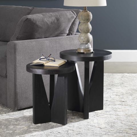 Set Of 2 Black Wood Nesting Tables | Nest Home & Co. with Black Iron And Stained Wood Nesting Table Set With Bear Scene